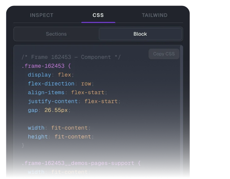 CSS and Tailwind code output