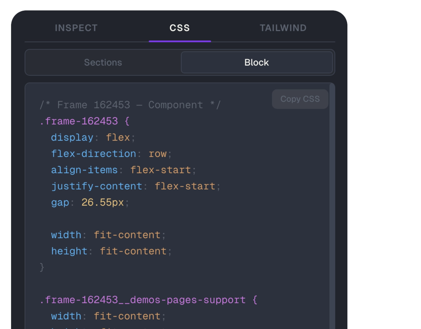CSS and Tailwind code output
